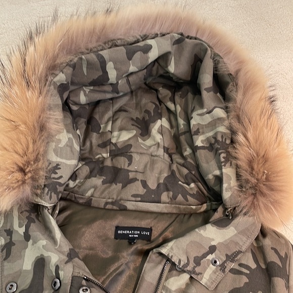 Generation Love Fran Camo Fur Hood Bomber Zip Up Jacket Size Medium Winter Cozy - Picture 5 of 11